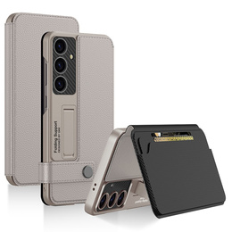 Husă cu clapetă pentru Samsung Galaxy S25, GKK Card Slot Wallet, gri titan
