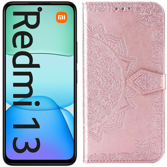 Cu clapetă pentru Xiaomi Redmi 13, Mandala, roz