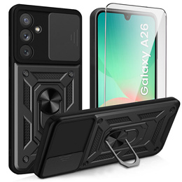 Carcasă blindată pentru Samsung Galaxy A26, CamShield Slide, negru + sticlă călită 9H