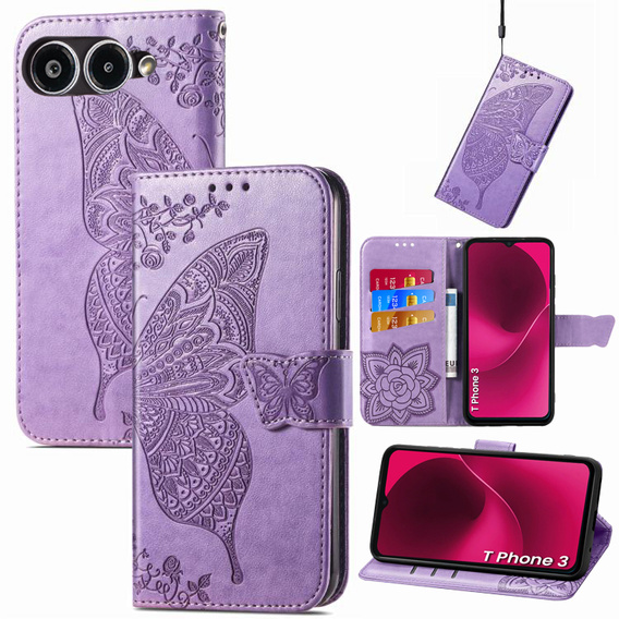Cu clapetă pentru T Phone 3 5G, Butterfly, violet