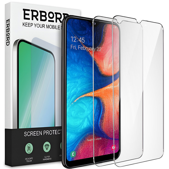 2x sticlă călită pentru Samsung Galaxy A20E, ERBORD 9H Hard Glass pe ecran