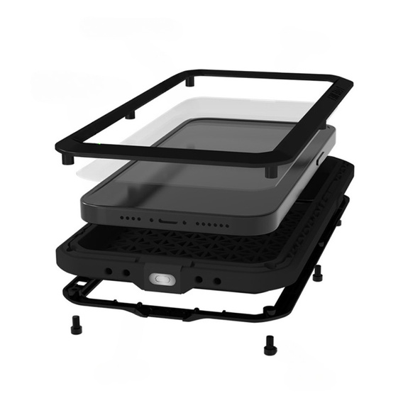 Love Mei Huse pentru iPhone 15 Pro Max, armored with glass, negru
