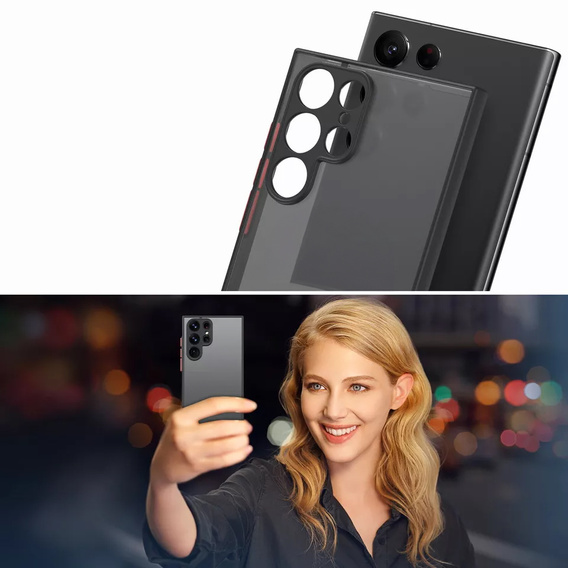 Husă din silicon pentru Samsung Galaxy S25 Ultra, cu protecție pentru cameră, transparent / negru + sticlă călită 9H