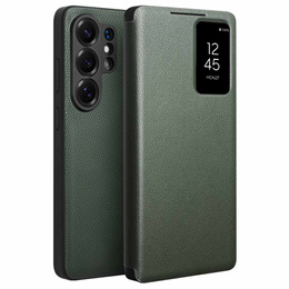 Husă din piele cu fereastră Qialino View pentru Samsung Galaxy S26 Ultra, verde