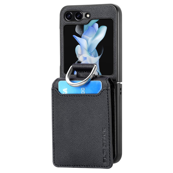 Carcasă pentru Samsung Galaxy Z Flip7 FE / Z Flip6, Card Slot Ring Case, negru