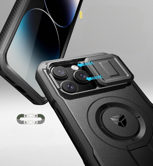 Husă blindată pentru iPhone 14 Pro Max, Dexnor CamProtect MagSafe, negru (Două rame)
