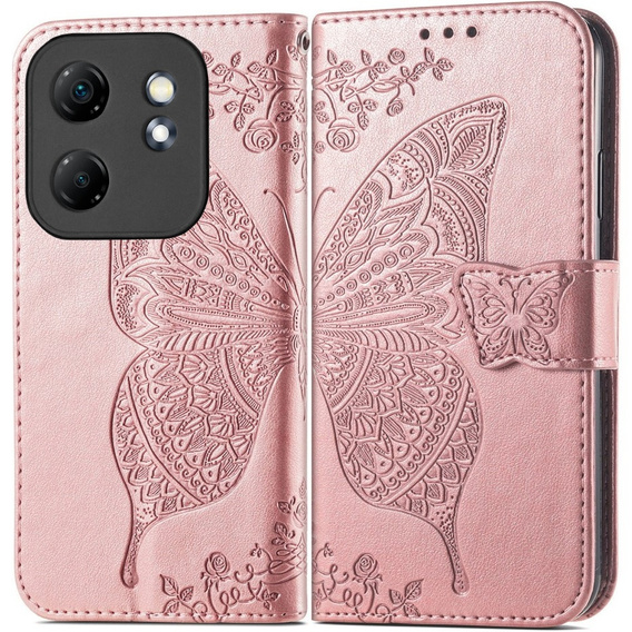 Cu clapetă pentru Infinix Hot 50i 4G, Butterfly, roz rose gold