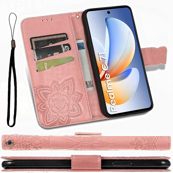 Cu clapetă pentru Realme C71, Butterfly, roz rose gold