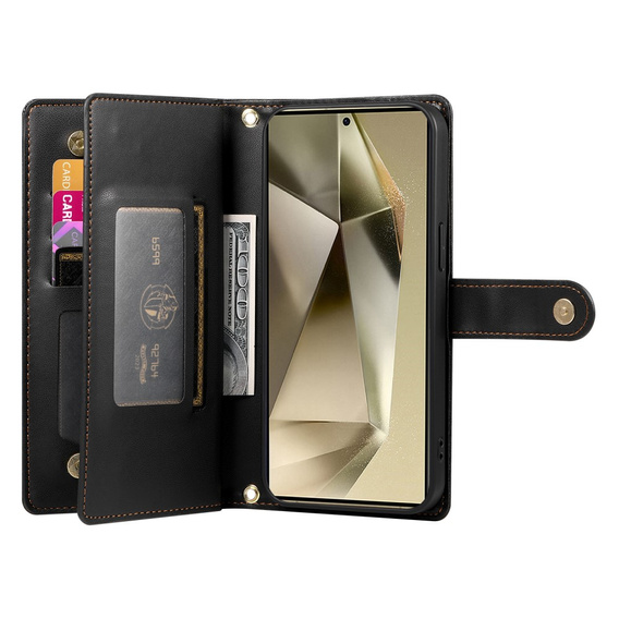 Cu clapetă pentru Samsung Galaxy S25 Ultra, Wallet Zipper Pocket, negru