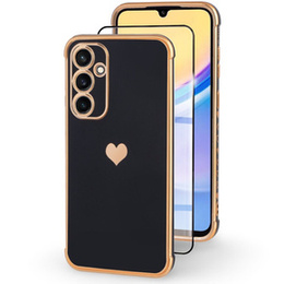 Husă pentru Samsung Galaxy A15 4G / 5G, Electro heart, negru + Sticlă ceramică Full Glue