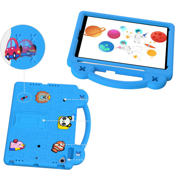 Husă pentru copii pentru iPad 10.2" 2021/2020/2019 (9/8/7 gen.) / Air 10.5" 2019 (3 gen.), Cute Patterns, cu suport, albastru