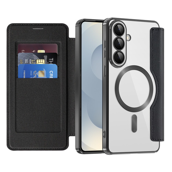 Husă RFID Wallet MagSafe Flip cu protecție pentru cameră pentru Samsung Galaxy S26 Plus, negru