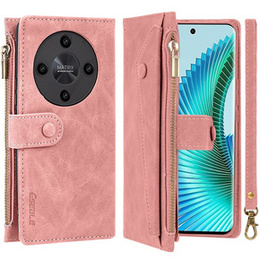 Cu clapetă pentru Honor Magic 6 Lite 5G, Wallet Zipper Pocket, roz