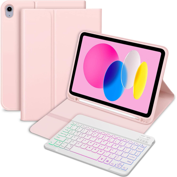 Husă cu tastatură bluetooth iluminată pentru iPad 10.9 2022 (10 gen.), roz