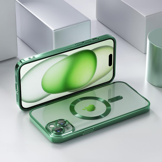 Husă pentru iPhone 15, Electro MagSafe, verde + Sticlă pentru ecran
