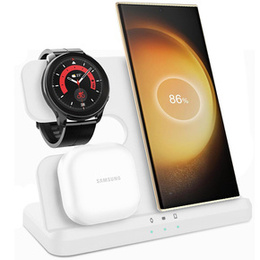 Încărcător wireless inductiv 3 în 1 QI rapid pentru Samsung S25 S24 S23 Galaxy Watch Buds Stație albă