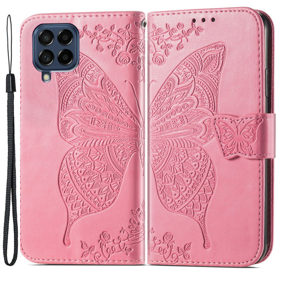 Cu clapetă pentru Samsung Galaxy M53 5G, Butterfly, roz