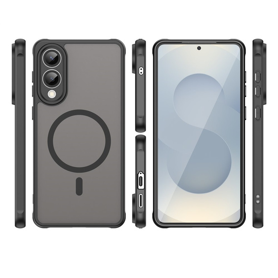 Husă pentru Samsung Galaxy S25 Edge, Kickstand Matt Case, pentru MagSafe, negru + Sticlă ecran