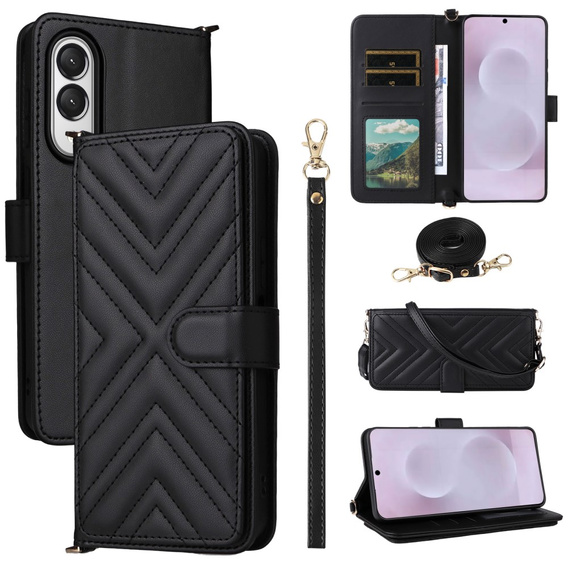 Carcasă cu clapetă pentru Samsung Galaxy S25 Edge, Crossbody Leather Wallet, negru