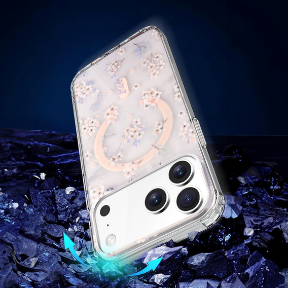 Husă magnetică cu model floral realizat cu laser pentru iPhone 17 Pro Max