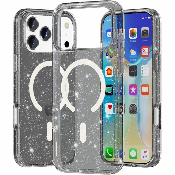 Husă pentru iPhone 17 Pro, pentru MagSafe, glitter - negru translucid