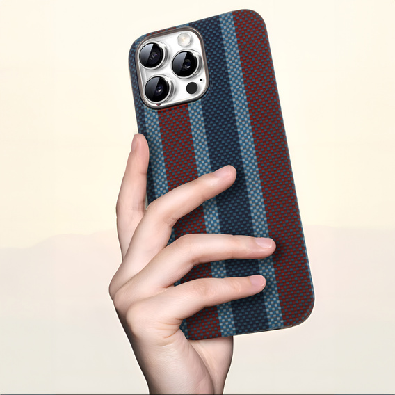 Carcasă pentru iPhone 16 Pro Max, Aramid Fiber Slim Case, pentru MagSafe, albastru / roșu