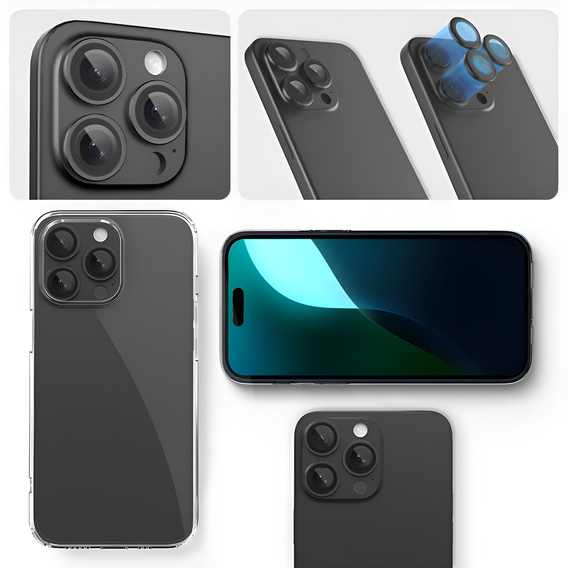 2x ERBORD OPTIK Pro sticlă călită pentru iPhone 16 Pro / 16 Pro Max camera foto, negru