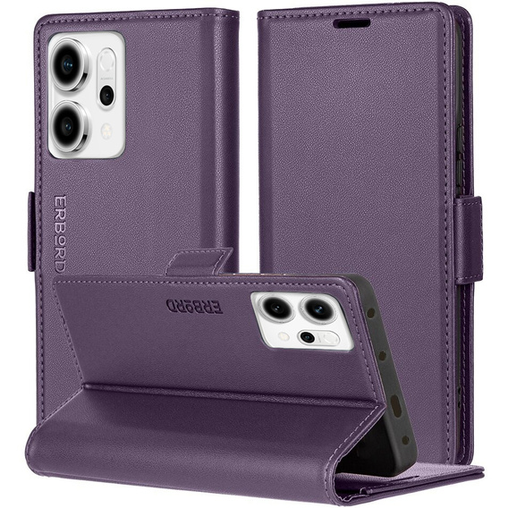Husă pentru Oppo Reno 14, ERBORD Glossy Litchi, portofel cu clapetă, violet