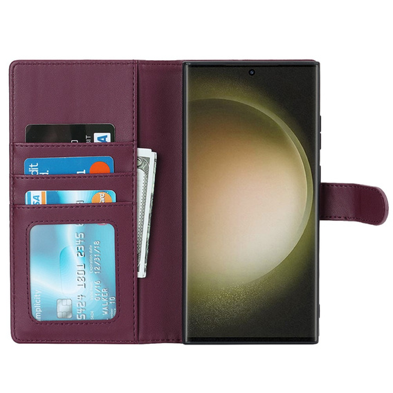 Husă cu clapetă pentru Samsung Galaxy S23 Ultra, portofel, pentru MagSafe, maroon
