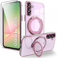 Carcasa magnetică pentru Samsung Galaxy A56, pentru MagSafe, roz + sticlă 9H