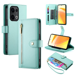 Cu clapetă pentru Oppo Reno 13 Pro 5G, Wallet Zipper Pocket, de mentă