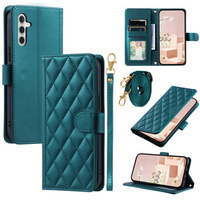 Husă cu clapetă pentru Samsung Galaxy S24 FE, Rhombus Crossbody Leather, verde închis