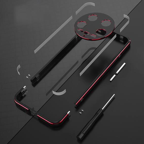Husa pentru Xiaomi 14 Ultra, Armor Bumper, cu capac pentru obiectiv, negru / roșu