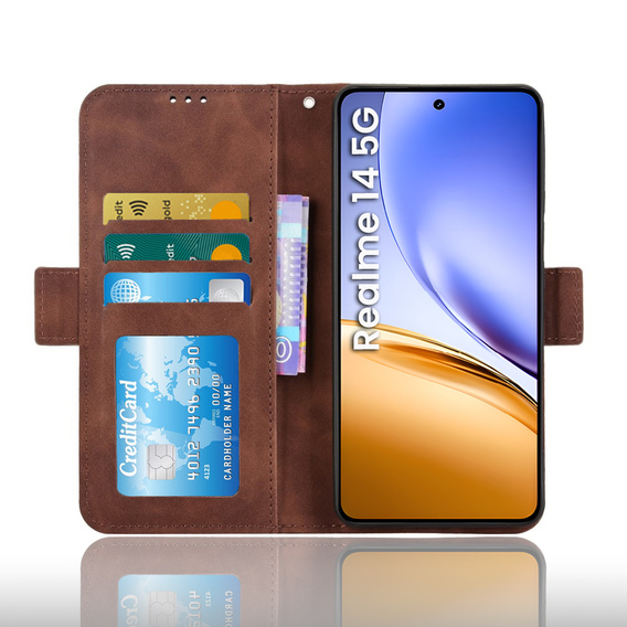 Cu clapetă pentru Realme 14 5G / Realme 14T 5G, Card Slot, maro