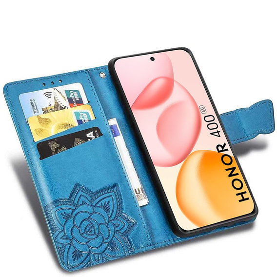 Cu clapetă pentru Honor 400 5G, Butterfly, albastru