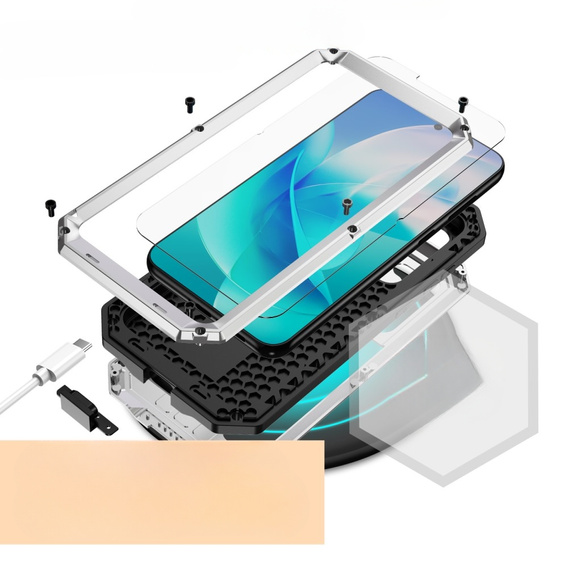 Husă blindată pentru Samsung Galaxy S23, R-JUST CamShield Slide, argintiu / negru