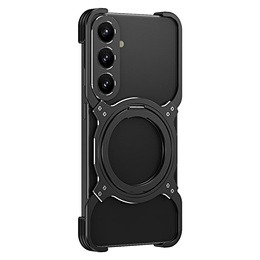 Carcasă pentru Samsung Galaxy S25, Kickstand Bumper, cu capac pentru obiectiv, pentru MagSafe, negru / argintiu