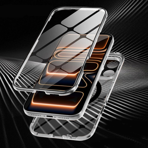 Husă magnetică dublă din sticlă pentru MagSafe pentru iPhone 17 Pro Max, argintiu