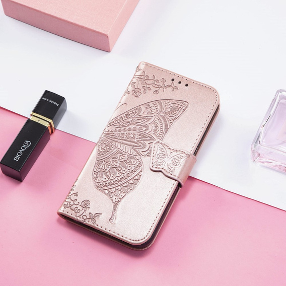 Cu clapetă pentru Samsung Galaxy S25 Edge, Butterfly, roz rose gold