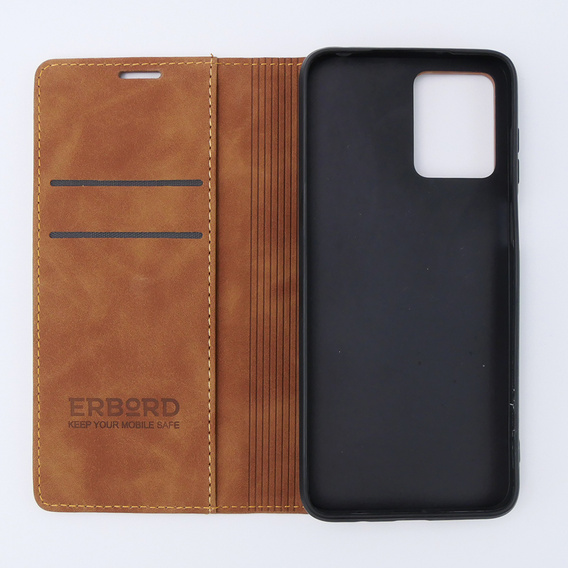 Husă pentru Motorola Moto G53, ERBORD Vintage, portofel cu clapetă, maro