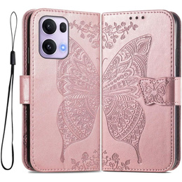 Cu clapetă pentru Oppo Reno 13 Pro, Butterfly, roz rose gold