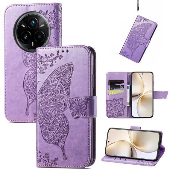 Cu clapetă pentru Realme 14 Pro 5G, Butterfly, violet