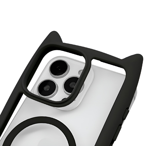 Husă pentru iPhone 16 Pro, pentru MagSafe, Cute Cat, negru + sticlă pentru ecran