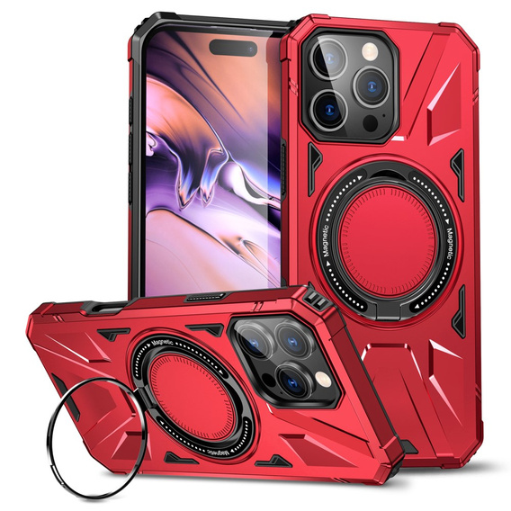 Carcasă pentru iPhone 16 Pro, blindată cu suport și placă pentru mâner, roșu