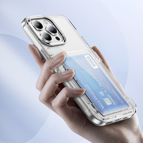 Husă pentru iPhone 16 Pro, Card Holder Kickstand, transparent