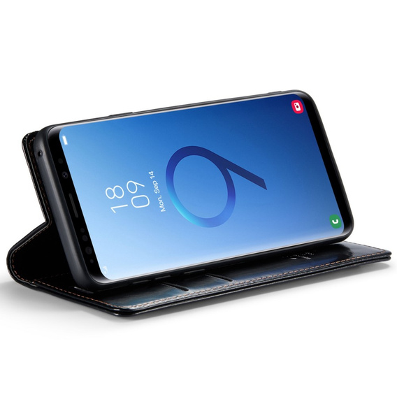 Carcasă flip CASEME pentru Samsung Galaxy S9+ Plus, Waxy Textured, negru