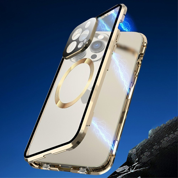Carcasa Magnetic Dual Glass MagSafe pentru iPhone 15 Pro, de aur