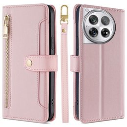 Cu clapetă pentru OnePlus 12 5G, Wallet Zipper Pocket, roz