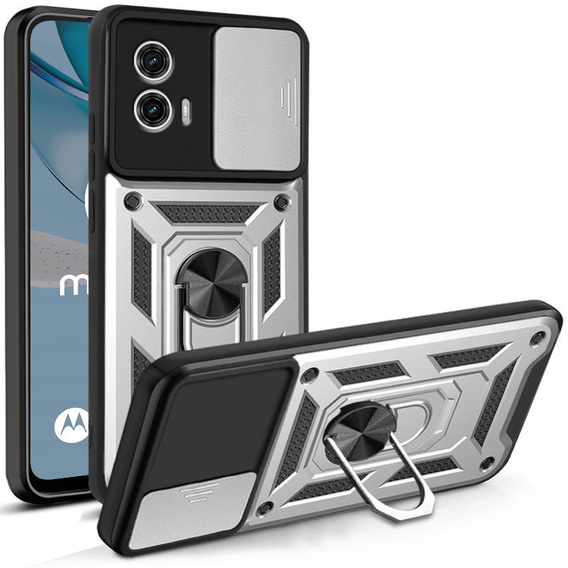 Husă blindată pentru Motorola Moto G53 5G, CamShield Slide, de argint