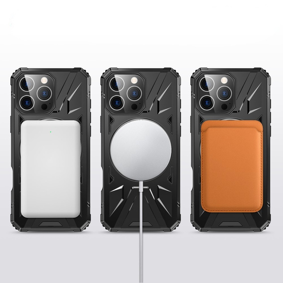 Carcasă pentru iPhone 16 Pro, blindată cu suport și placă pentru mâner, negru